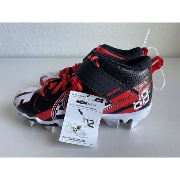 SIZE 5.5Y Nike Force Trout 7 GS Black Challenge Red Customizable Baseball Cleats - Picture 4 of 9